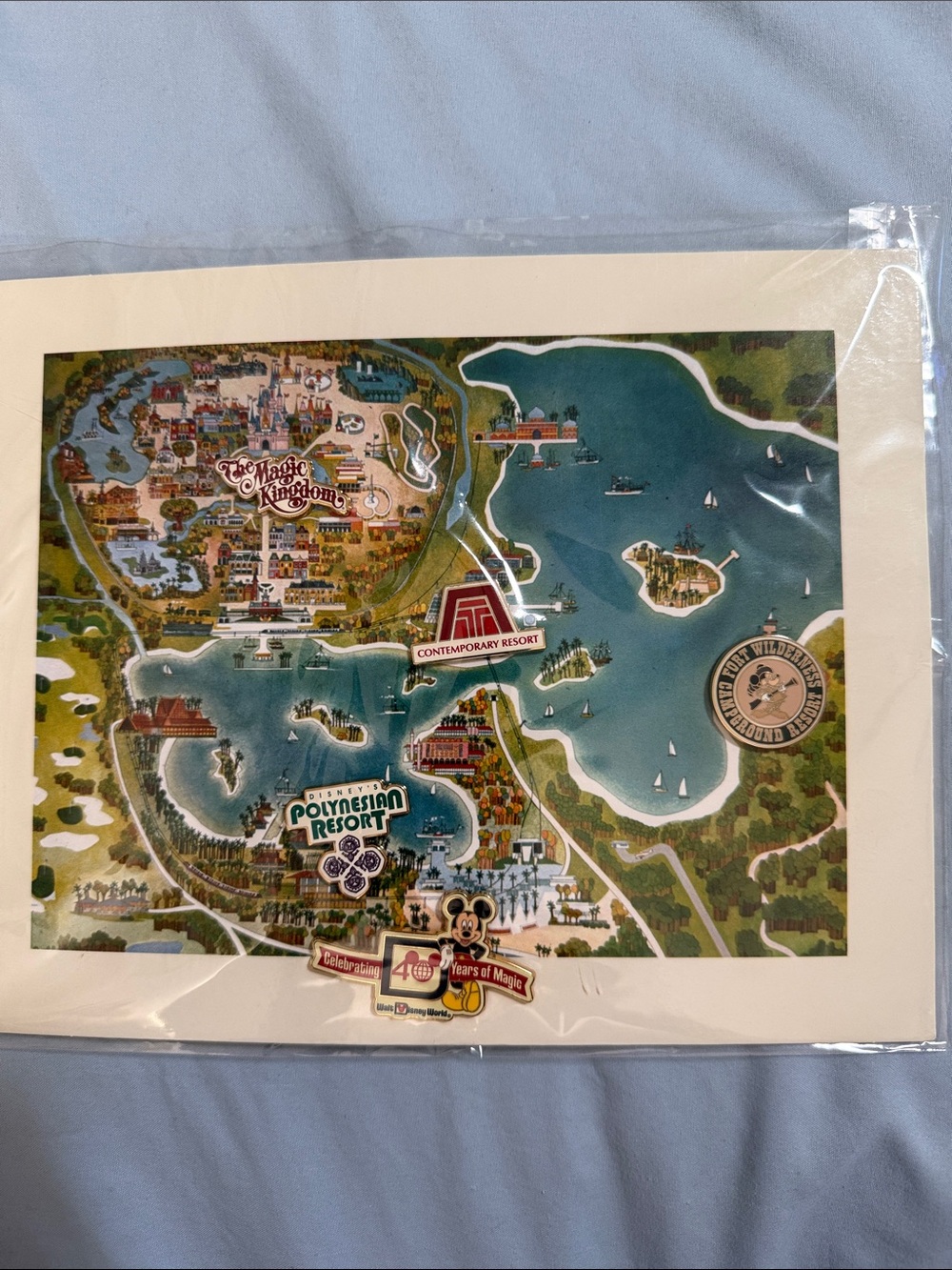 WDW Magic Kingdom 40 Anniversary Map with 5 MK Resort Pins